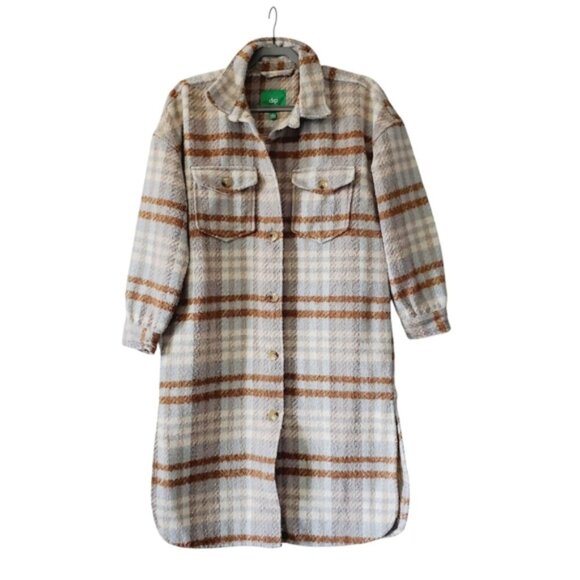 Dip Longline Plaid Fleece Barn Core Grunge Duster Shacket S - Picture 2 of 7